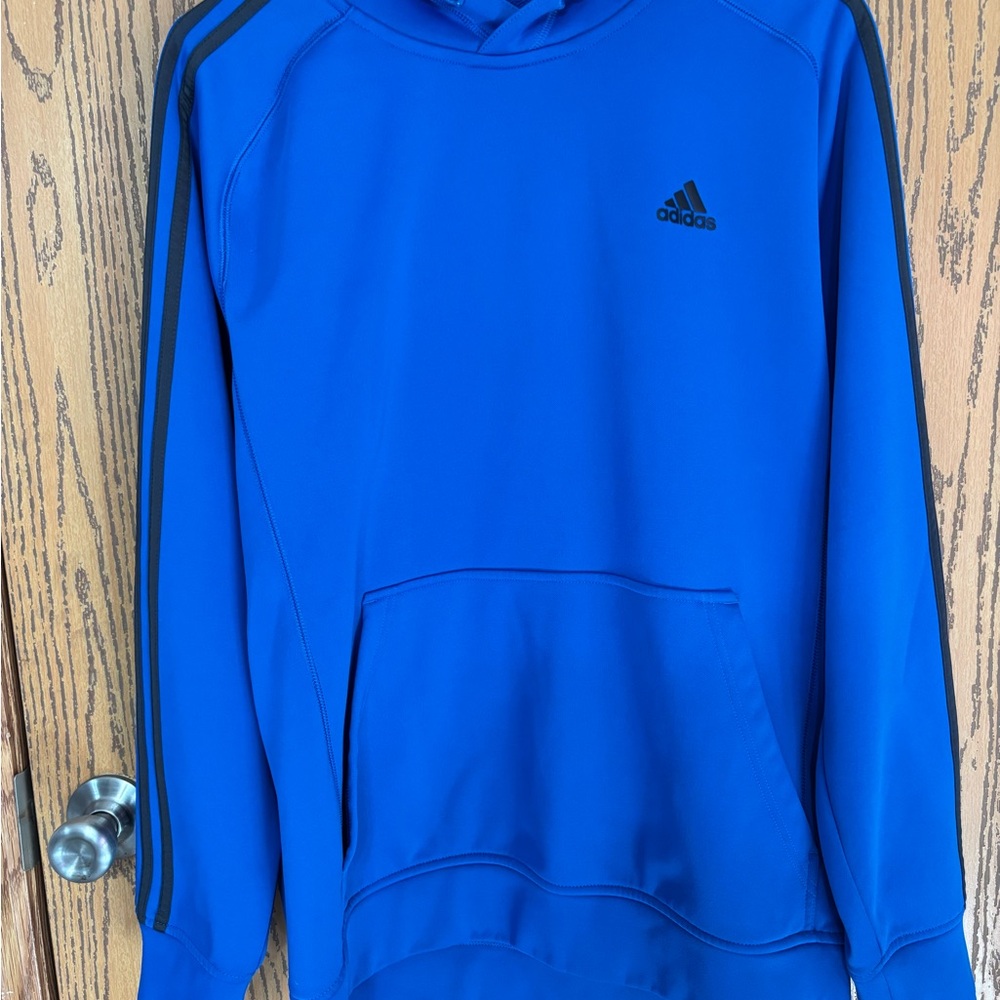 Adidas Blue Hoodie with Black Stripes